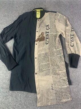 VOLT DESIGN Womens Graphic Sheer Long Blouse Long Sleeve Size 2 Black/Brown
